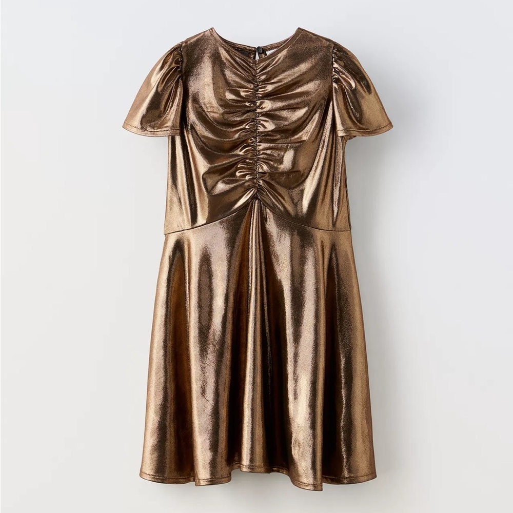 Zara girls bronze metallic dress size 9